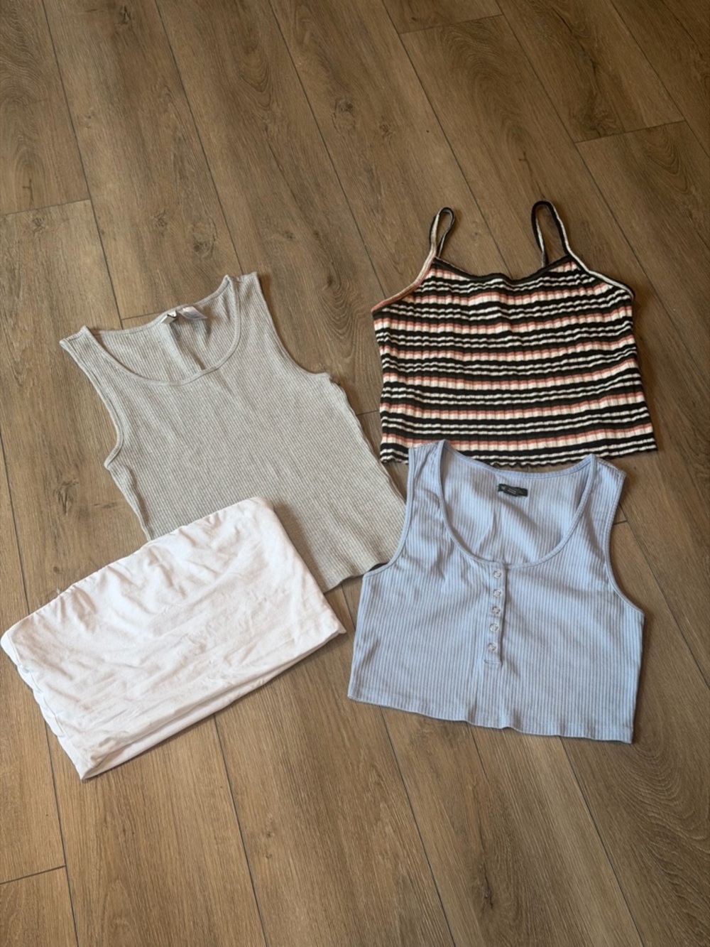 Light Blue Ribbed Tank Top with Front Buttons -  Women Tops